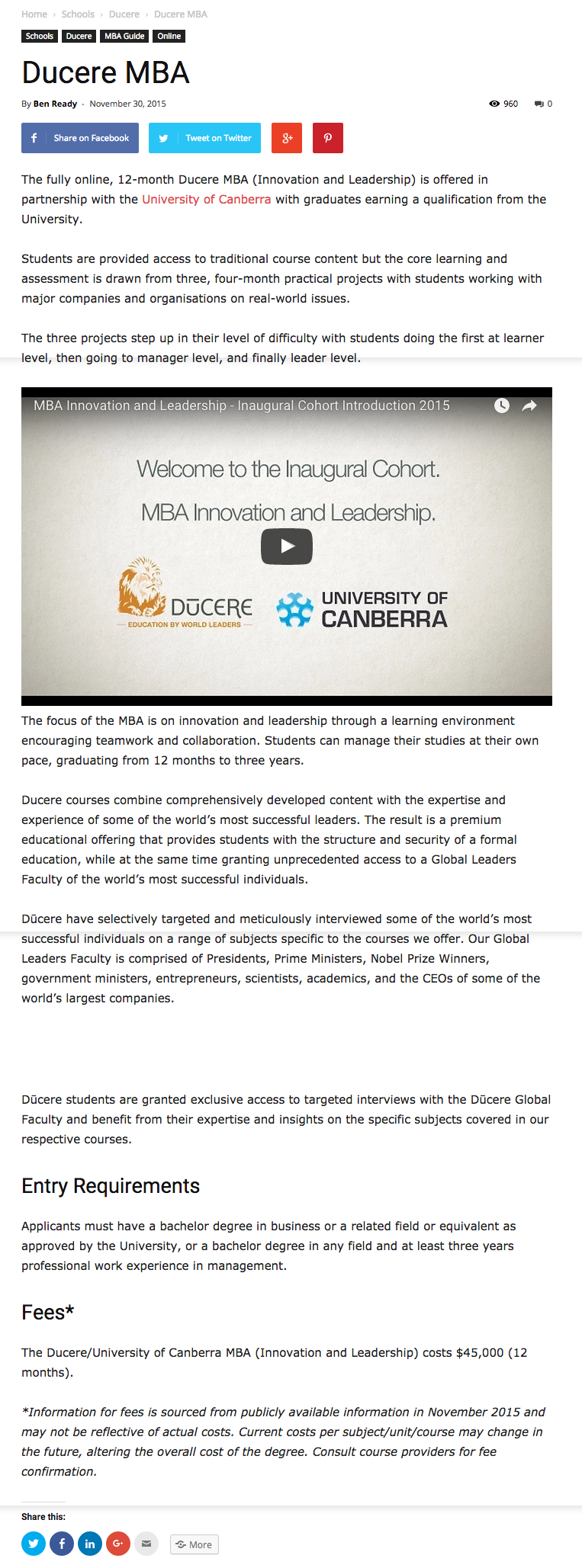Ducere MBA in MBA News Australia